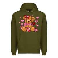 Army Green valentines day teddy bear Premium Hoodie - LillyAllenDesigns