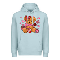Blue Mist valentines day teddy bear Premium Hoodie - LillyAllenDesigns