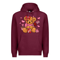 Burgundy valentines day teddy bear Premium Hoodie - LillyAllenDesigns