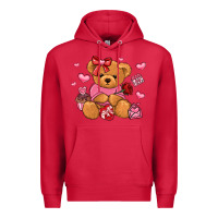 Cardinal valentines day teddy bear Premium Hoodie - LillyAllenDesigns