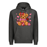 Charcoal Heather valentines day teddy bear Premium Hoodie - LillyAllenDesigns