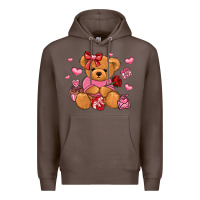 Coffee valentines day teddy bear Premium Hoodie - LillyAllenDesigns