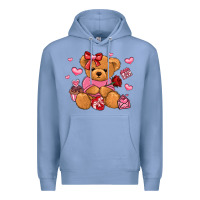Colony Blue valentines day teddy bear Premium Hoodie - LillyAllenDesigns