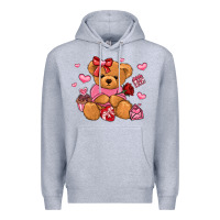 Heather Grey valentines day teddy bear Premium Hoodie - LillyAllenDesigns
