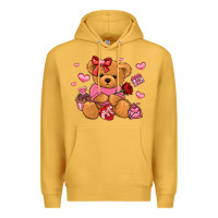 Mustard valentines day teddy bear Premium Hoodie - LillyAllenDesigns