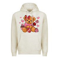 Oatmeal Heather valentines day teddy bear Premium Hoodie - LillyAllenDesigns