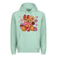 Seafoam valentines day teddy bear Premium Hoodie - LillyAllenDesigns