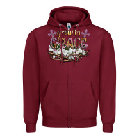 Burgundy grow in grace Zipper Hoodie - NancyCooperArtShop