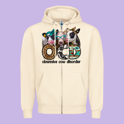 Ocd Obsessive Cow Disorder Zipper Hoodie Designed By Jasminsmagicworld