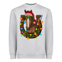 Heather Grey christmas horseshoe with horse Heavyweight Sweatshirt - RanaPortraitStore