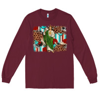 Burgundy san judas leopard cowhide background Long Sleeve Tee - JahusDesignShop