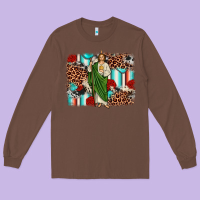 San Judas Leopard Cowhide Background Long Sleeve Tee Designed By Jahusdesignshop