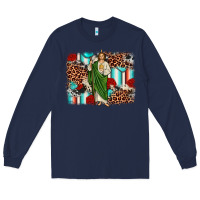 Navy san judas leopard cowhide background Long Sleeve Tee - JahusDesignShop