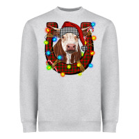 Heather Grey christmas horseshoe with hereford cow Heavyweight Sweatshirt - RanaPortraitStore