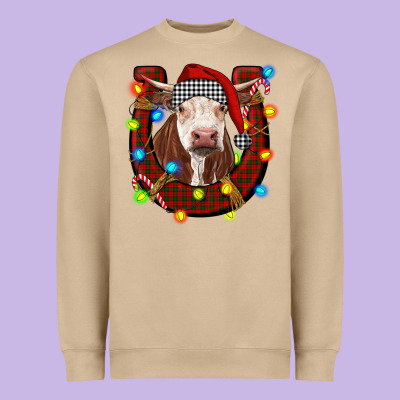 Christmas Horseshoe With Hereford Cow Heavyweight Sweatshirt Designed By Ranaportraitstore