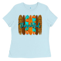 Baby Blue thankful brushstrokes Ladies Tee - AdoDesignShop