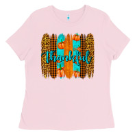 Bubblegum Pink thankful brushstrokes Ladies Tee - AdoDesignShop