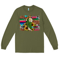 Army Green san judas leopard cowhide sunflower background Long Sleeve Tee - JahusDesignShop