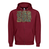 Burgundy leopard with turquoise glitter Zipper Hoodie - Artiststas