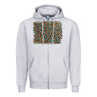 Heather Grey leopard with turquoise glitter Zipper Hoodie - Artiststas