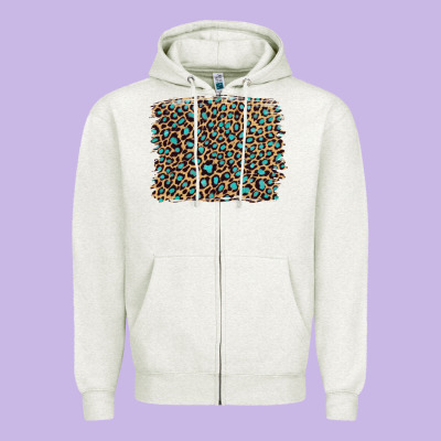 Leopard With Turquoise Glitter Zipper Hoodie Designed By Artiststas