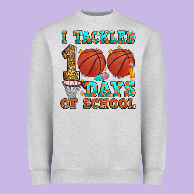 I Tackled 100 Days Of School Basketball Heavyweight Sweatshirt Designed By Zillion Design Studio