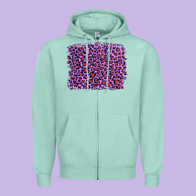 Lilac Leopard With Red Glitter Zipper Hoodie Designed By Artiststas