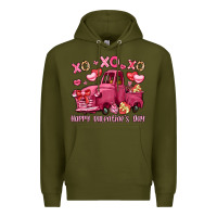 Army Green xo xo xo happy valentine's day truck Premium Hoodie - LillyAllenDesigns