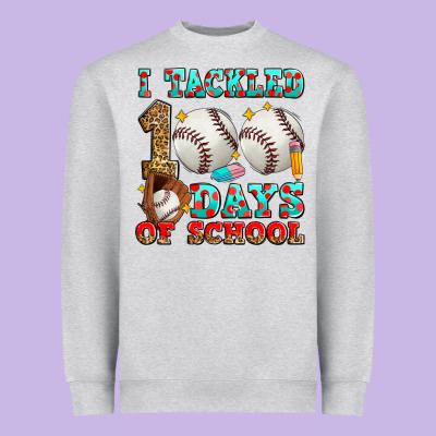 I Tackled 100 Days Of School Baseball Heavyweight Sweatshirt Designed By Zillion Design Studio