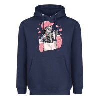 Navy skeleton girl valentine's day Heavyweight Hoodie - MaliasSmallBusiness