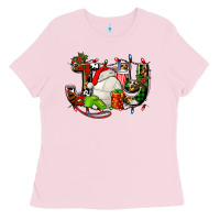 Bubblegum Pink joy with volleyball and santa's hat Ladies Tee - AdoDesignShop