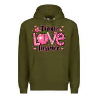 Army Green teach love inspire teacher valentines day Premium Hoodie - LillyAllenDesigns