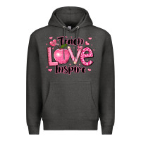 Charcoal Heather teach love inspire teacher valentines day Premium Hoodie - LillyAllenDesigns