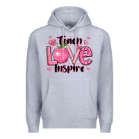 Heather Grey teach love inspire teacher valentines day Premium Hoodie - LillyAllenDesigns