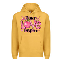 Mustard teach love inspire teacher valentines day Premium Hoodie - LillyAllenDesigns