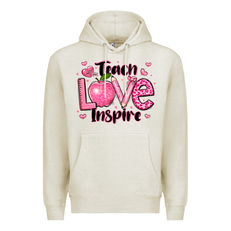 Teach Love Inspire Teacher Valentines Day Premium Hoodie by LillyAllenDesigns | Teevron