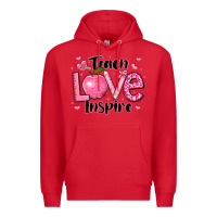 Red teach love inspire teacher valentines day Premium Hoodie - LillyAllenDesigns