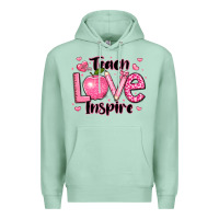 Seafoam teach love inspire teacher valentines day Premium Hoodie - LillyAllenDesigns