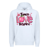White teach love inspire teacher valentines day Premium Hoodie - LillyAllenDesigns