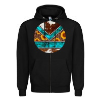 Black turquoise cowhide leopard sunflowers round Zipper Hoodie - Artiststas