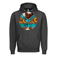 Charcoal Heather turquoise cowhide leopard sunflowers round Zipper Hoodie - Artiststas