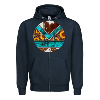 Navy turquoise cowhide leopard sunflowers round Zipper Hoodie - Artiststas