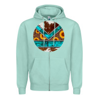 Turquoise Cowhide Leopard Sunflowers Round Zipper Hoodie | Teevron