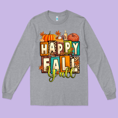 Happy Fall Y'all Long Sleeve Tee Designed By Artiststas