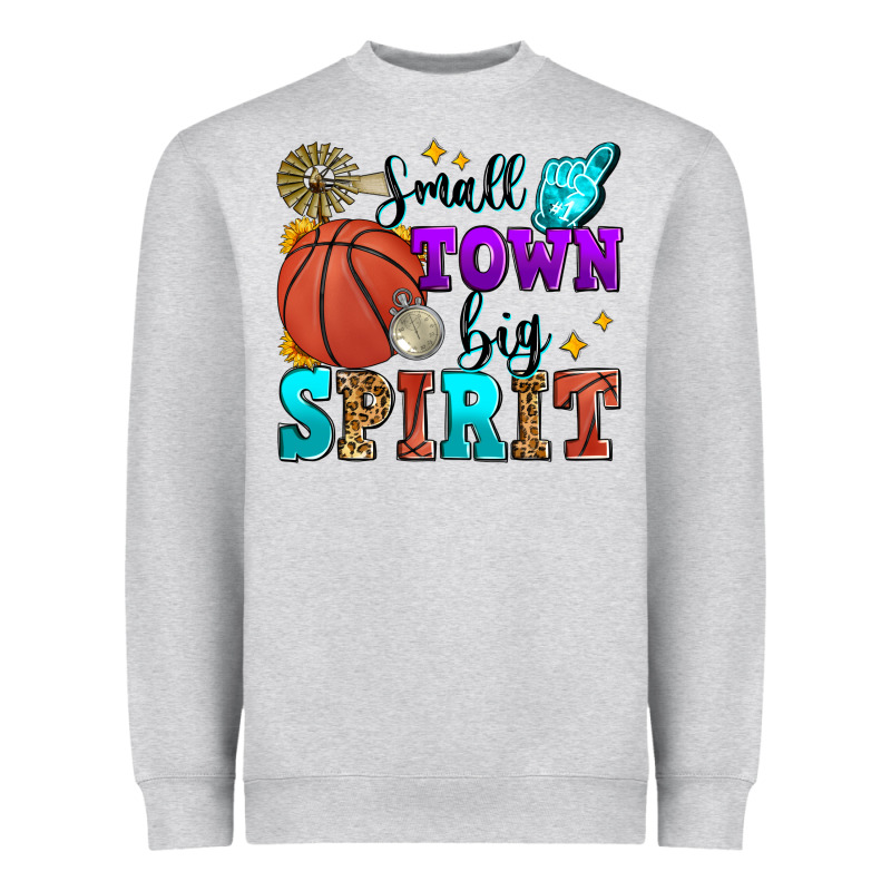 Small Town Big Spirit Basketball Heavyweight Sweatshirt by Zillion Design Studio | Teevron