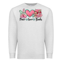 Oatmeal Heather peace love books Premium Sweatshirt - MaliasSmallBusiness