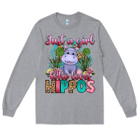 Heather Grey just a girl who loves hippos Long Sleeve Tee - Artiststas