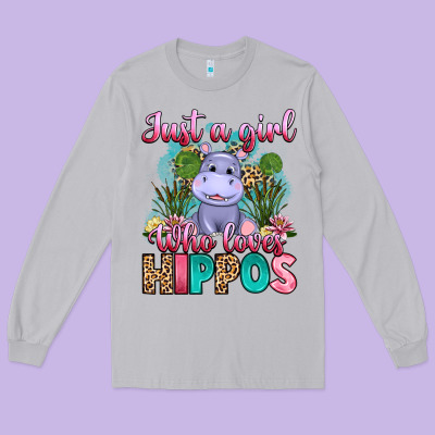 Just A Girl Who Loves Hippos Long Sleeve Tee Designed By Artiststas