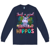 Navy just a girl who loves hippos Long Sleeve Tee - Artiststas