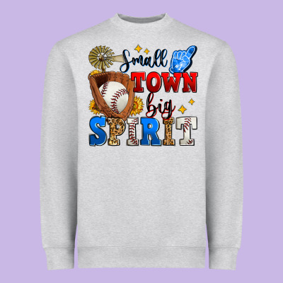 Small Town Big Spirit Baseball Heavyweight Sweatshirt Designed By Zillion Design Studio